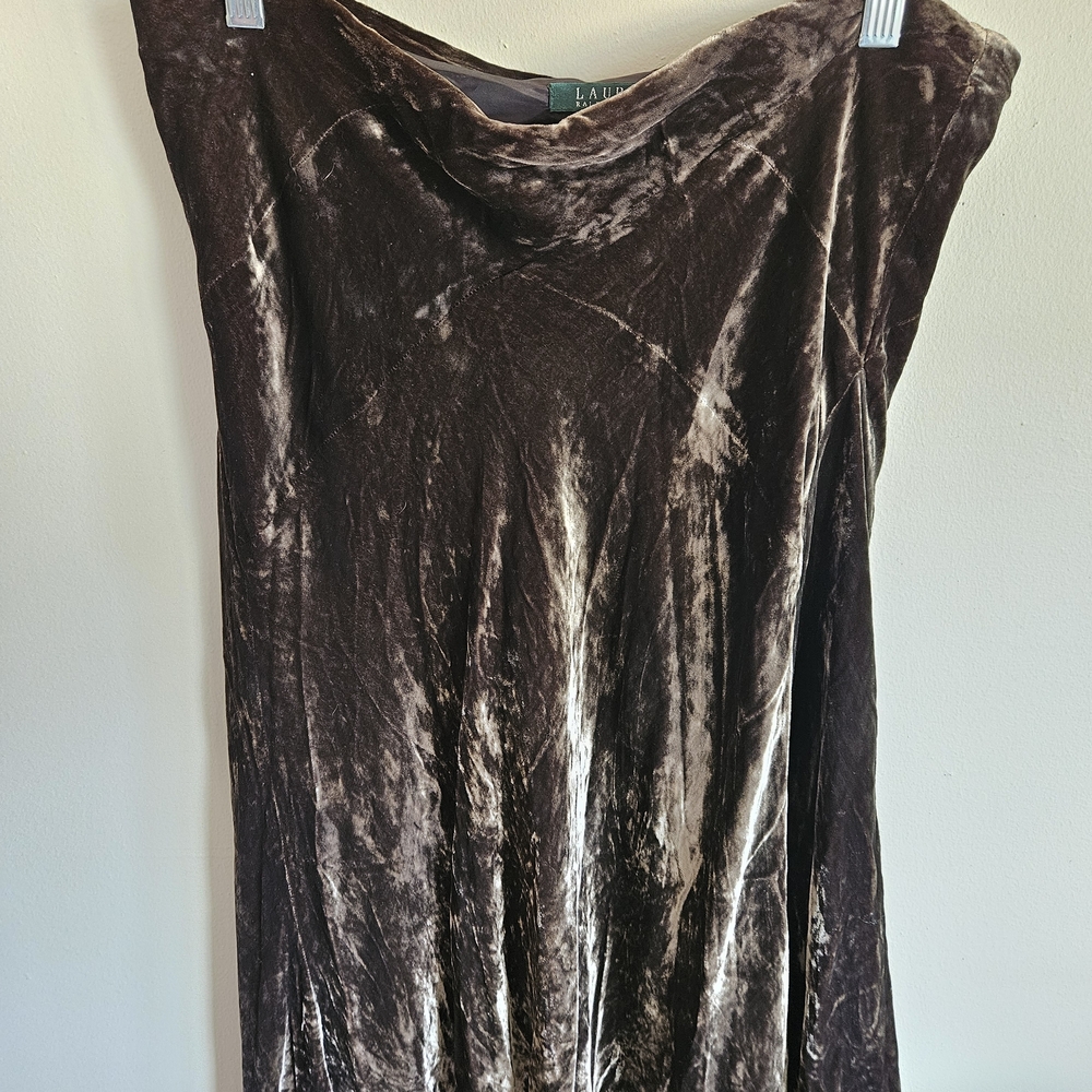 Lauren Ralph Lauren Brown Velvet Midi Skirt - Picture 3 of 6